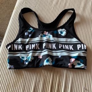 Pink, black/floral print, medium size